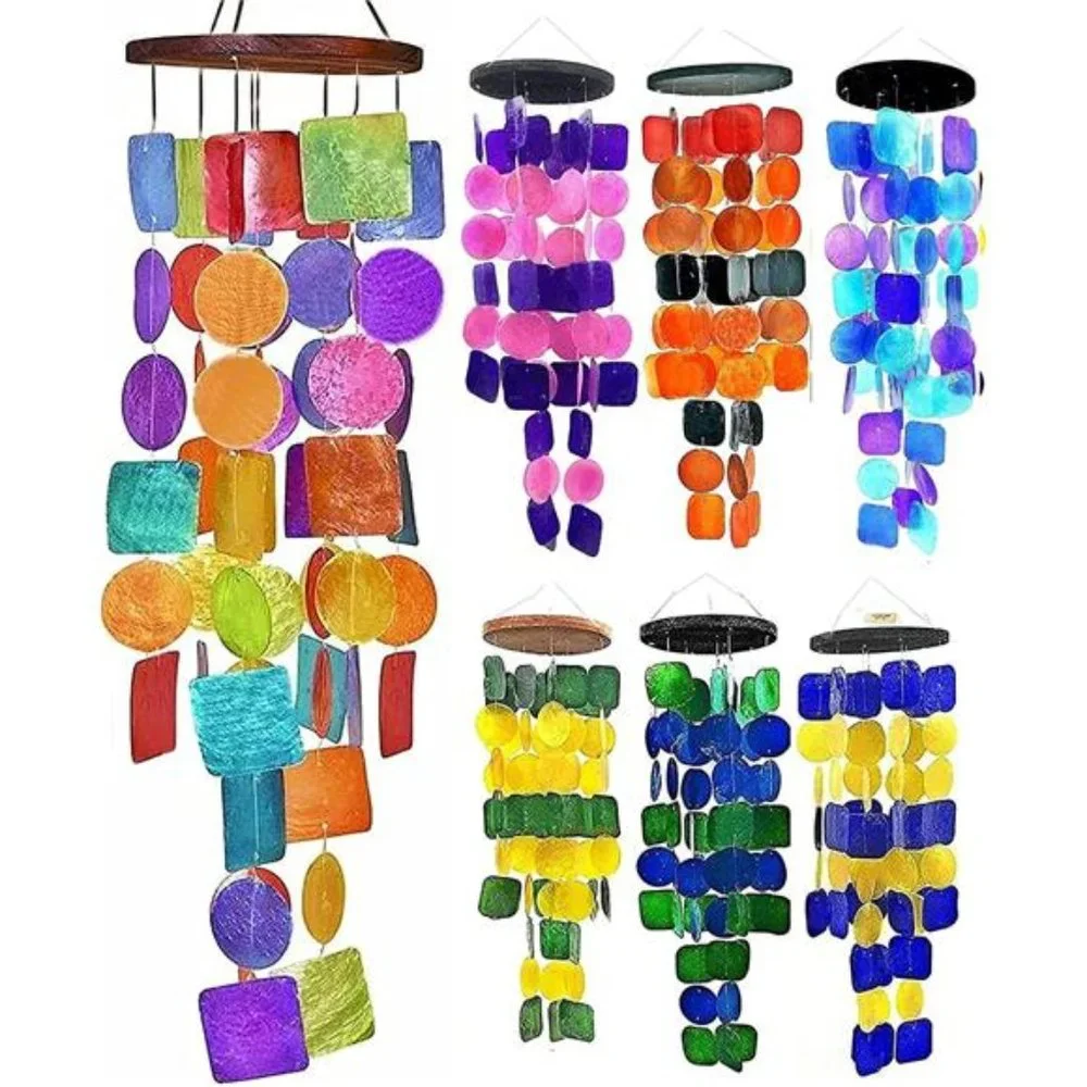Windchimes, Capiz, Rainbow Sea Glass Wind Chimes, Wind Chimes, Outdoor Decor - Picture 6 of 6